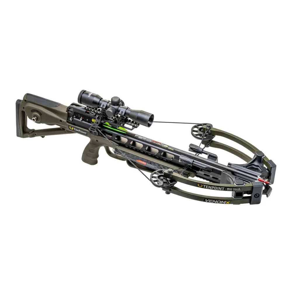 TenPoint Venom X, crossbow package, Moss Green, TenPoint crossbow, high-performance crossbow, hunting crossbow, precision crossbow, durable crossbow, bowhunting gear, target shooting crossbow, Venom X, powerful crossbow, stealth crossbow, crossbow accessories, all-in-one crossbow package, Moss Green, TenPoint archery.