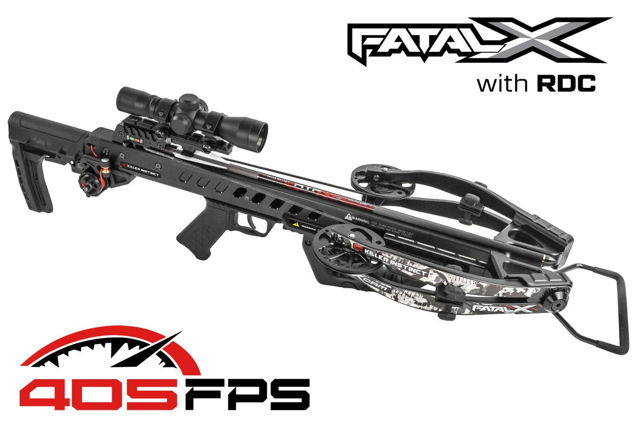 Killer Instinct Fatal-X, crossbow package, with RDC, Killer Instinct crossbow, high-performance crossbow, hunting crossbow, precision crossbow, durable crossbow, bowhunting gear, target shooting crossbow, Fatal-X, powerful crossbow, stealth crossbow, crossbow accessories, all-in-one crossbow package, reverse draw crossbow (RDC), Killer Instinct archery.